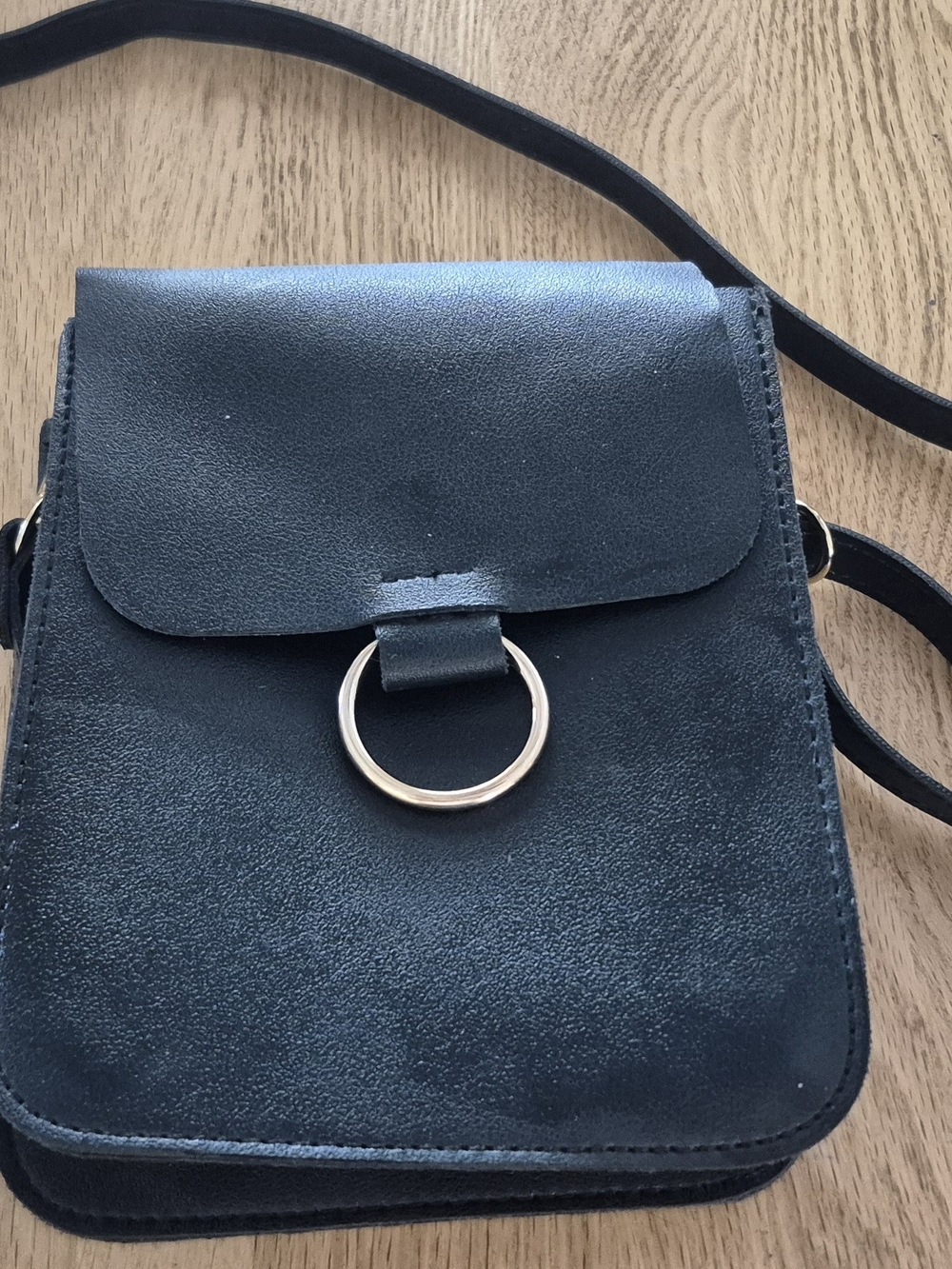 Black Women's Crossbody Bag with Gold Ring Accent